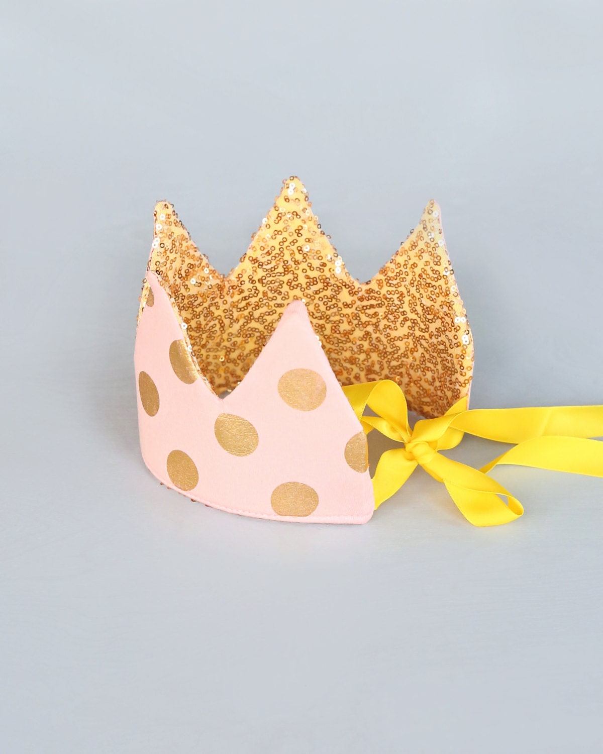 Dress Up Crown - Sequin Crown - Birthday Crown - Blush and Gold Polka Dots Crown- Gold Sequin Crown - Fits all - Reversible Crown