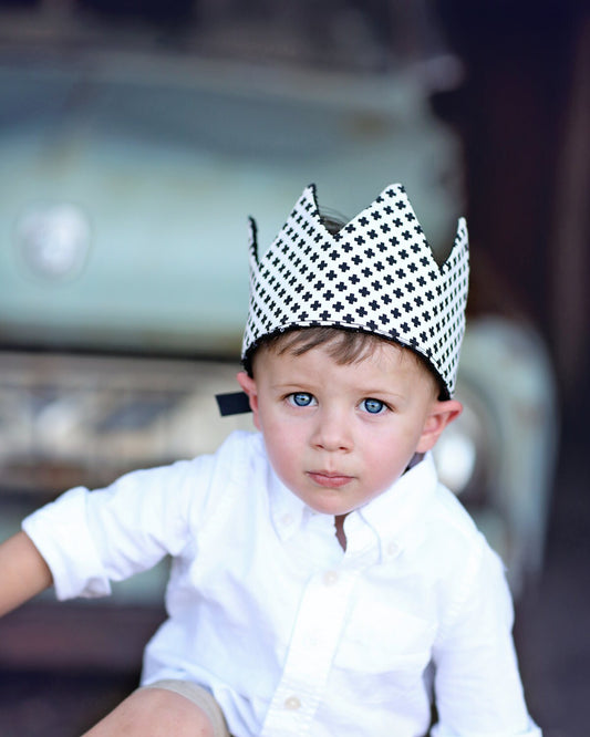 Dress Up Crown - Sequin Crown - Birthday Crown - Black with White Criss Crosses REVERSE to Black Sequins - Fits all