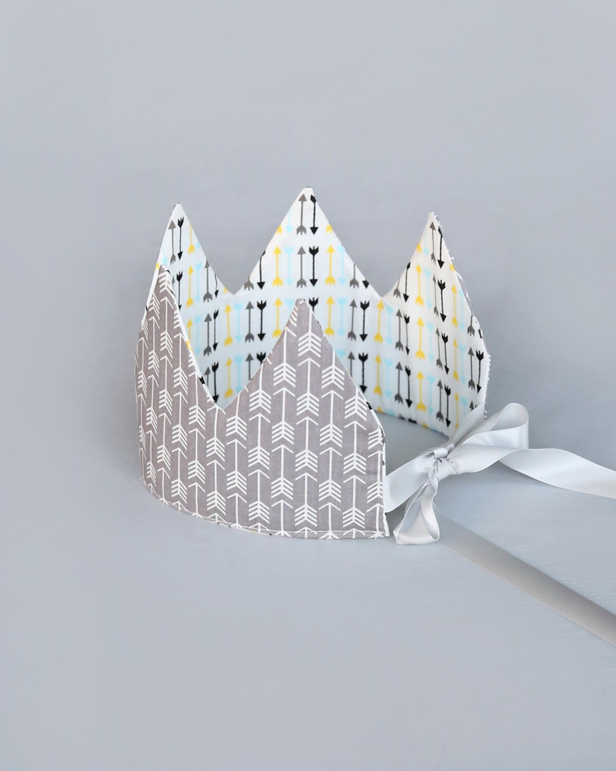 Dress Up Crown - Sequin Crown - Birthday Crown - Gray Arrow Crown Reverse Yellow, Aqua and Gray Arrows - Fits all