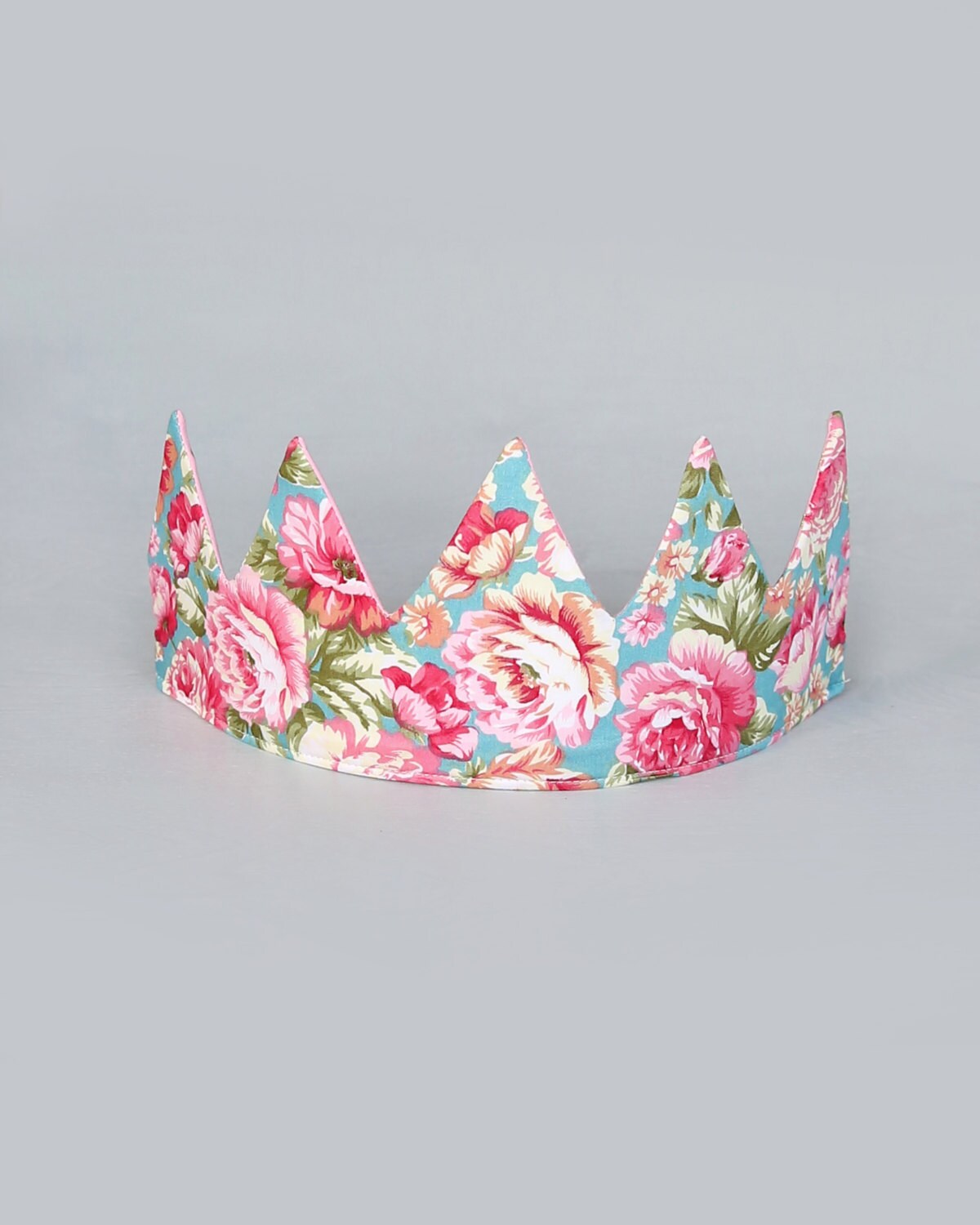 Dress Up Crown - Sequin Crown - Birthday Crown - Pink and Gold Polka Dot Crown Reverse Teal Floral - Fits all