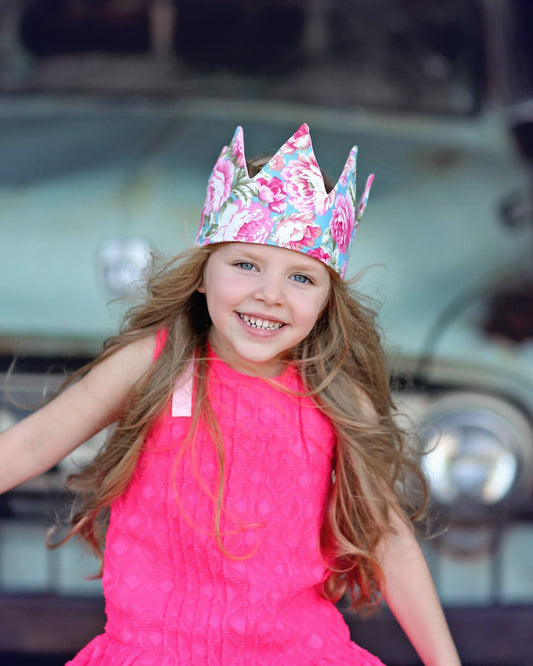 Dress Up Crown - Sequin Crown - Birthday Crown - Pink and Gold Polka Dot Crown Reverse Teal Floral - Fits all