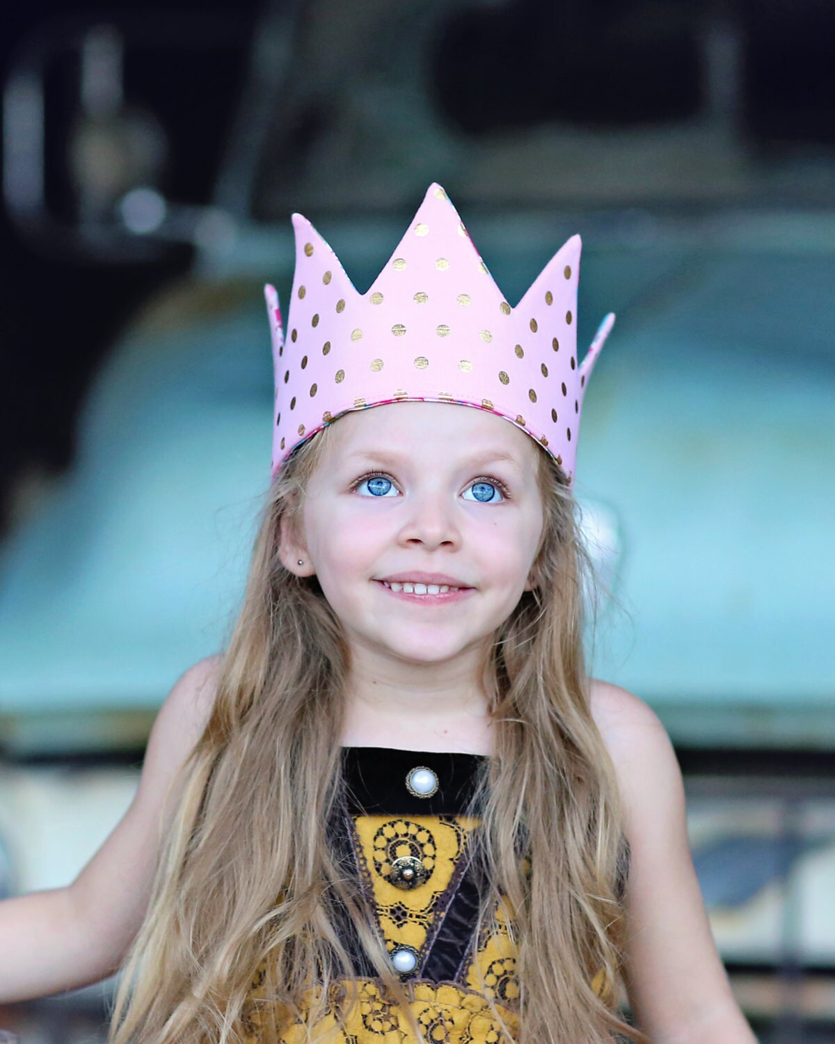 Dress Up Crown - Sequin Crown - Birthday Crown - Pink and Gold Polka Dot Crown Reverse Teal Floral - Fits all
