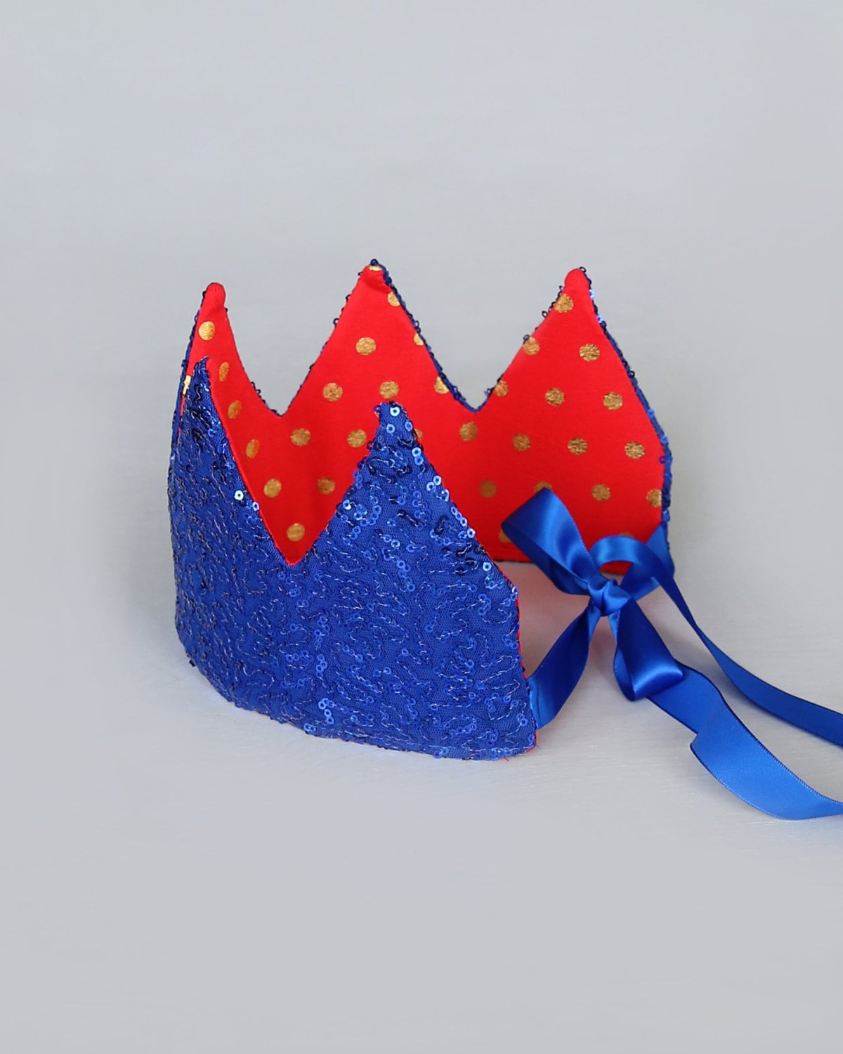 Dress Up Crown - Sequin Crown - Birthday Crown - Red and Gold Polka Dot Crown REVERSE to Blue Sequins - Fits all