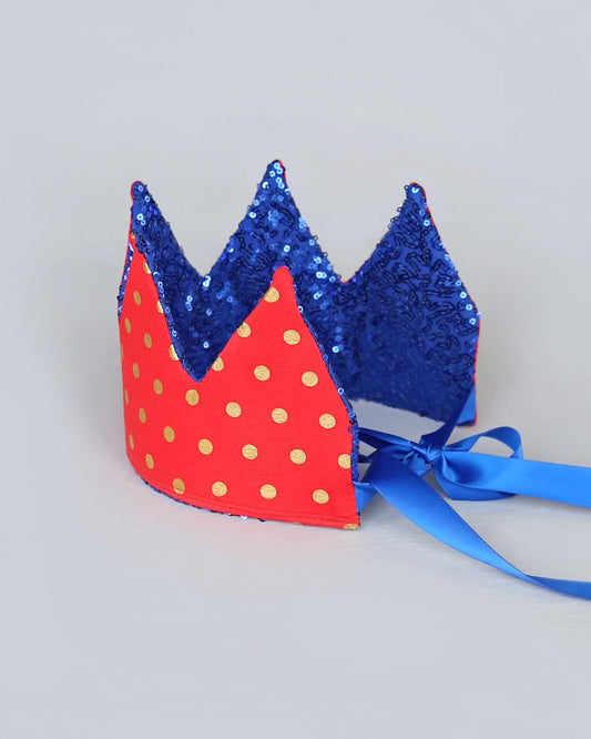 Dress Up Crown - Sequin Crown - Birthday Crown - Red and Gold Polka Dot Crown REVERSE to Blue Sequins - Fits all