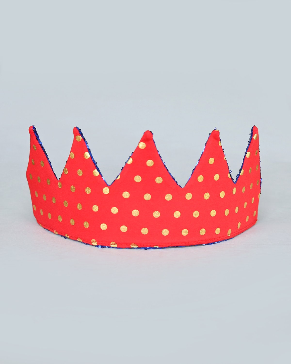 Dress Up Crown - Sequin Crown - Birthday Crown - Red and Gold Polka Dot Crown REVERSE to Blue Sequins - Fits all