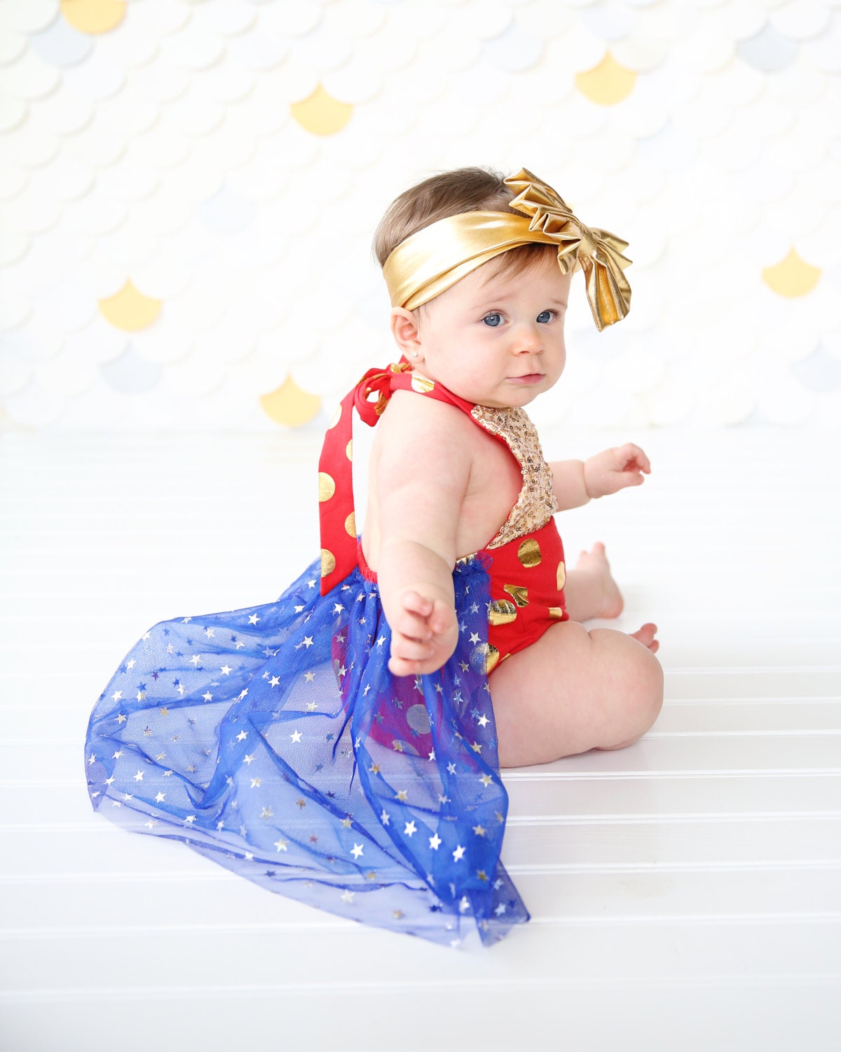 Romper - Tulle skirted, Skirted, Sequin Top Romper - Sequin Romper - Princess - Birthday Romper - Photoshoot - Red, Blue and Gold Romper