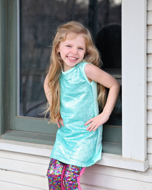 Aqua Sequin Dress - Aqua Sequin Tunic -Sequin Shift Dress - Birthday Dress - Party Dress - Sequin Tank Dress - Aqua Dress