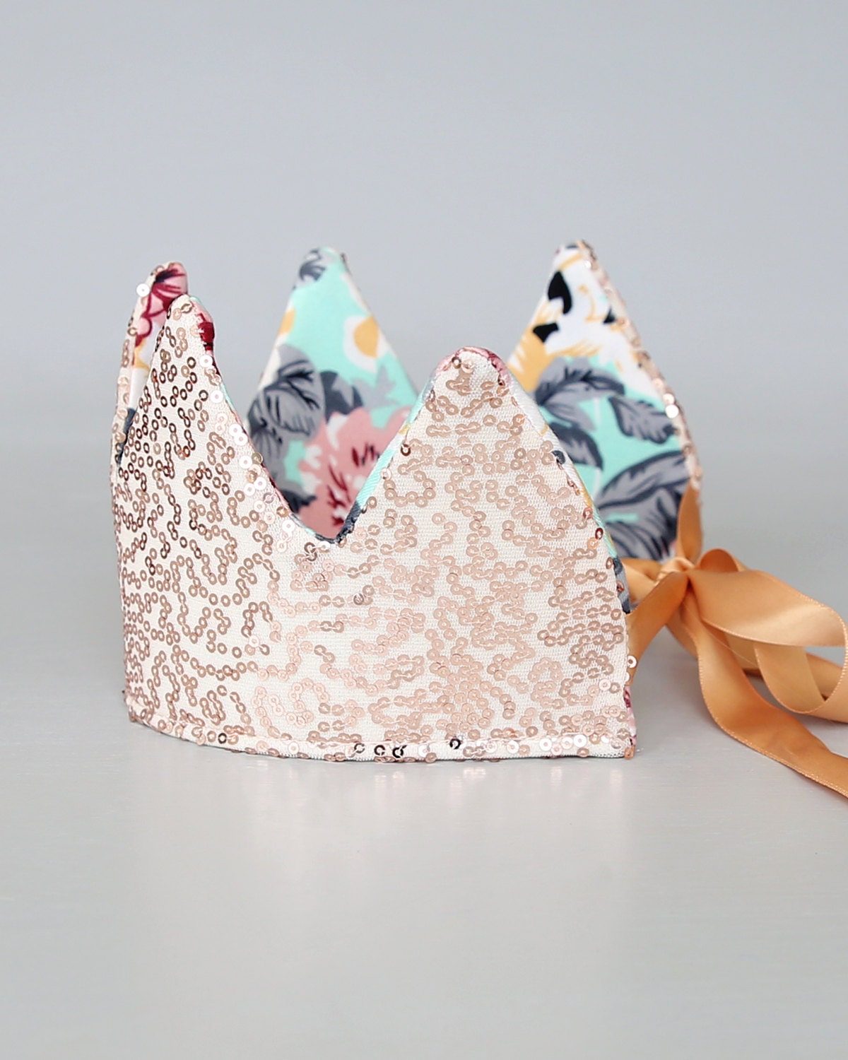 Dress Up Crown - Floral Crown - Sequin Crown - Birthday Crown - Rose Gold Sequin Crown Reverse Aqua and Roses - Fits all