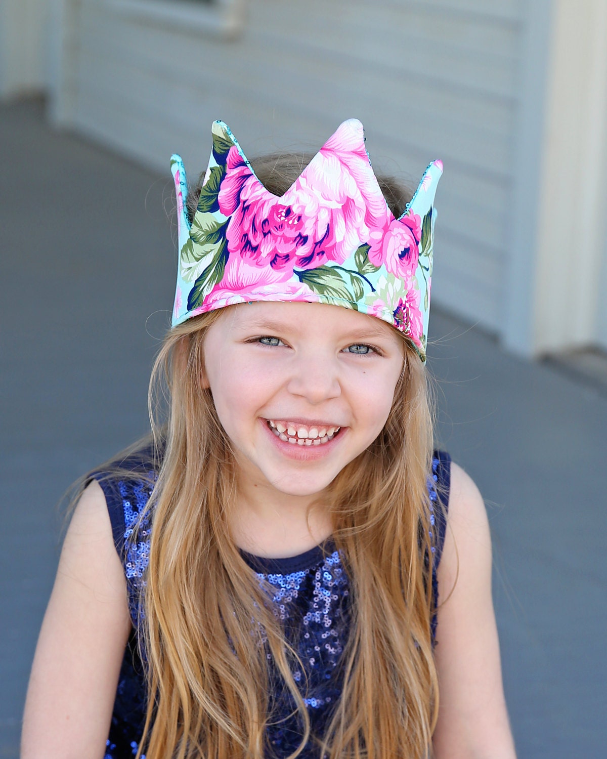 Dress Up Crown - Floral Crown - Sequin Crown - Birthday Crown - Aqua and Pink Roses Crown Reverse to Aqua Sequins - Fits all