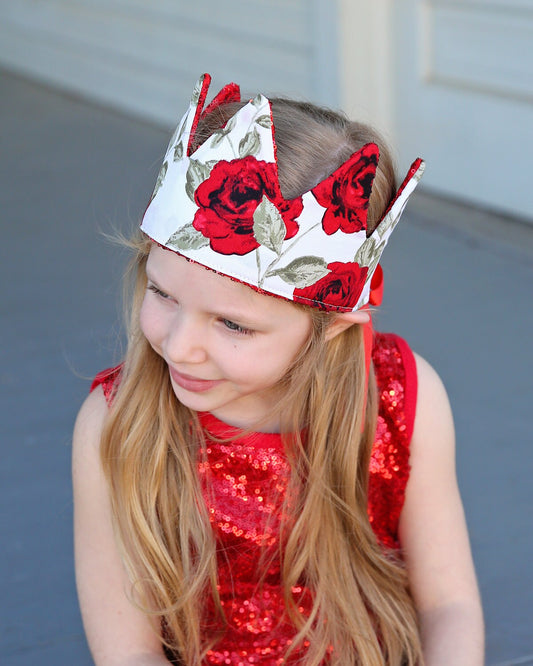 Red Roses Dress Up Crown - Sequin Crown - Birthday Crown - Red Sequin Crown - Fits all