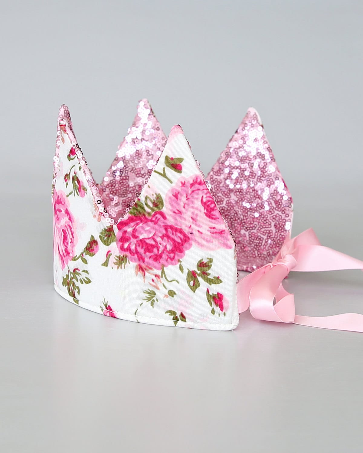 Dress Up Crown - Sequin Crown - Birthday Crown - Pink Sequins Crown REVERSE to Ivory and Roses - Fits all