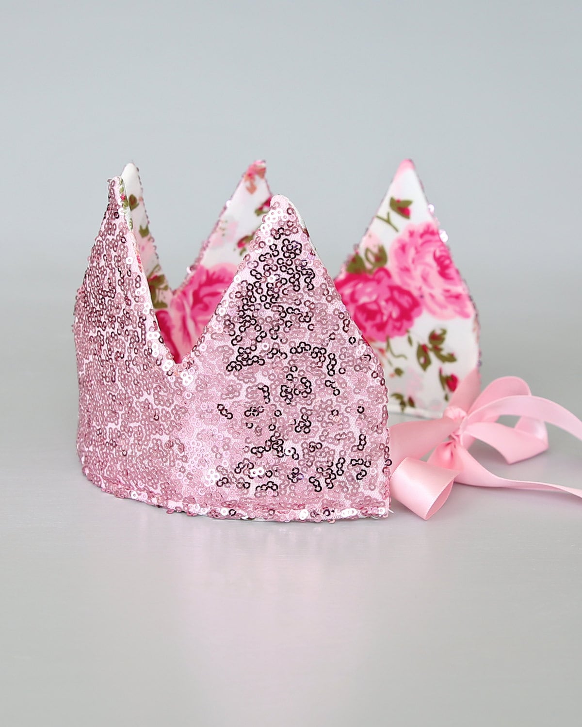 Dress Up Crown - Sequin Crown - Birthday Crown - Pink Sequins Crown REVERSE to Ivory and Roses - Fits all