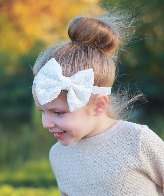 White Bow Sequin Headband - Sequin Bow Headband - White Sequin Bow - White Sequins - Sequin Headband, White hair accessory, sequin bow