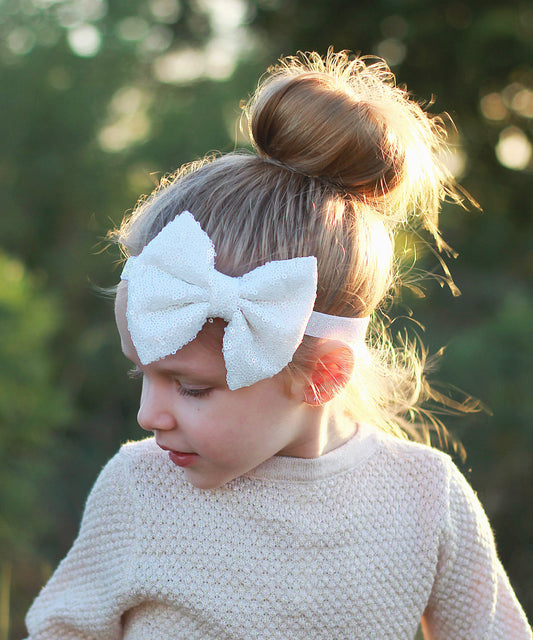 White Bow Sequin Headband - Sequin Bow Headband - White Sequin Bow - White Sequins - Sequin Headband, White hair accessory, sequin bow