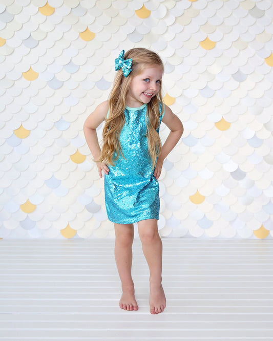 Turquoise Blue Sequin Tunic Dress- Sequin Shift Dress, Birthday Dress, Party Dress, Sequin Tank Dress, Aqua Dress, Turquoise Dress, blue