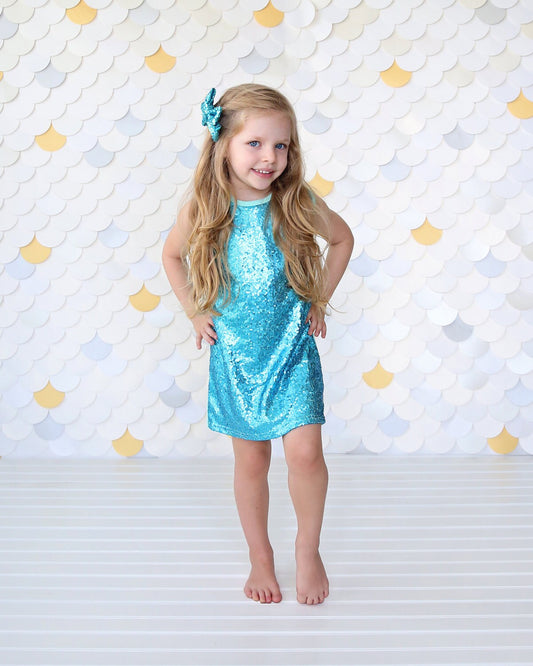 Turquoise Blue Sequin Tunic Dress- Sequin Shift Dress, Birthday Dress, Party Dress, Sequin Tank Dress, Aqua Dress, Turquoise Dress, blue