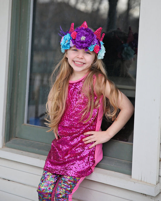 Girls Sequin Hot Pink Tunic Dress- Hot Pink Sequin Tunic, Sequin Shift Dress, Birthday Dress, Party Dress, Sequin Tank Dress, Hot Pink Dress