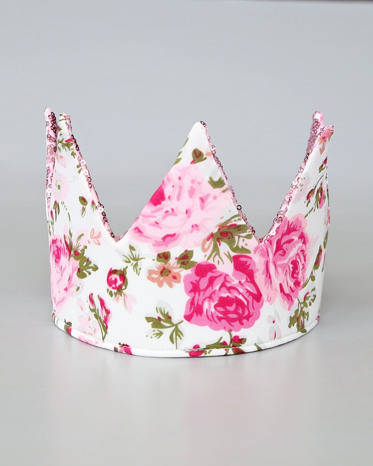 Dress Up Crown - Sequin Crown - Birthday Crown - Pink Sequins Crown REVERSE to Ivory and Roses - Fits all