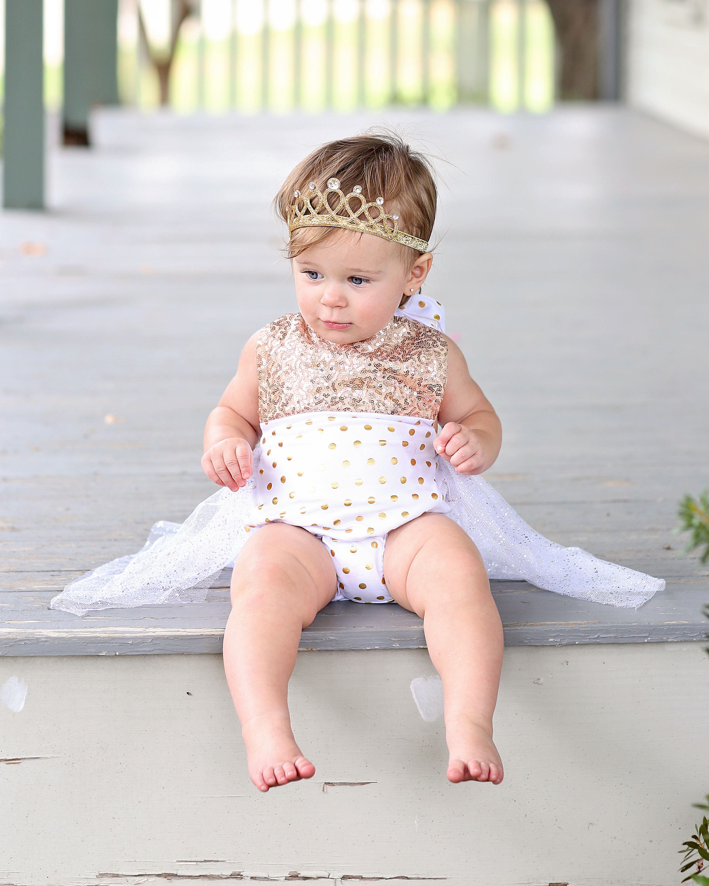 Romper - Tulle skirted, Skirted, Sequin Top Romper - Sequin Romper - Birthday Romper - Photoshoot - Rose Polka Dot Gold Sequin Romper