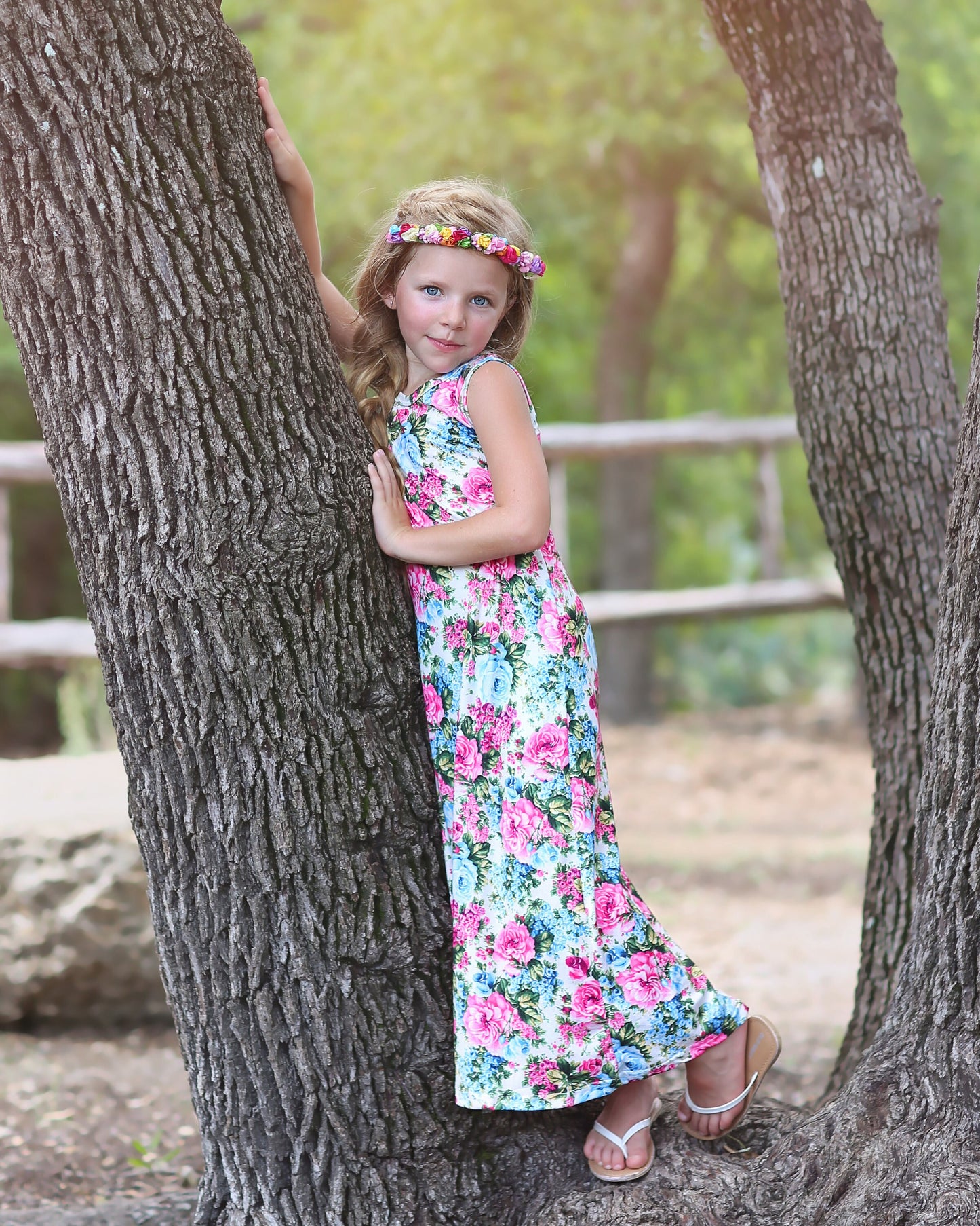 Girls Pink and Blue Roses Maxi Dress - Maxi Dress, Flower Maxi Dress, Floral Dress, Girls Dress, Dress, Flower Maxi, Pink and Blue Maxi