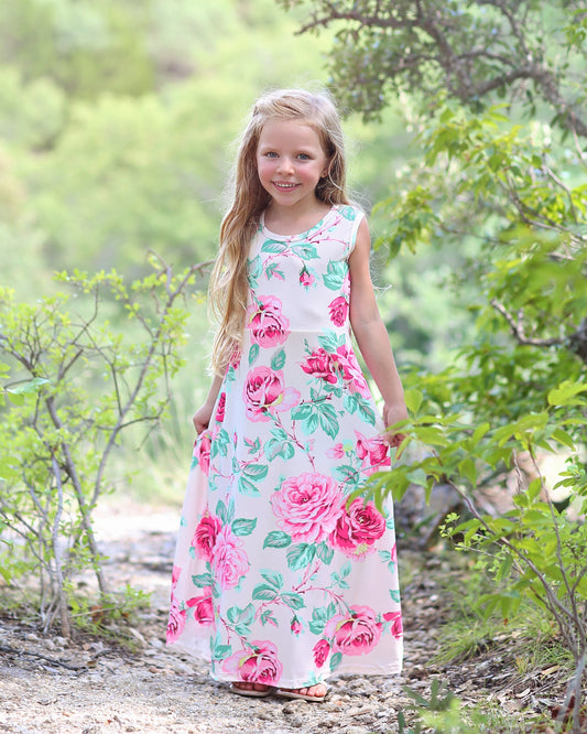 Girls Maxi Dress - Maxi Dress - Flower Maxi Dress - Floral Dress - Girls Dress - Dress - Pink Flower Maxi - Pink and Blush Maxi Dress - maxi