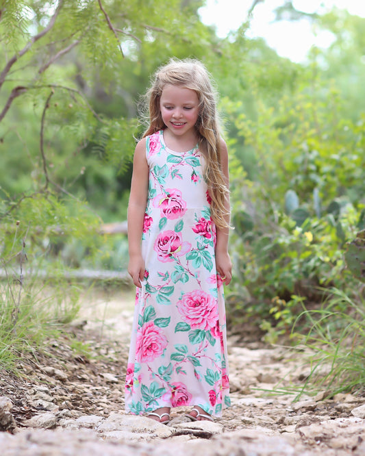 Girls Maxi Dress - Maxi Dress - Flower Maxi Dress - Floral Dress - Girls Dress - Dress - Pink Flower Maxi - Pink and Blush Maxi Dress - maxi