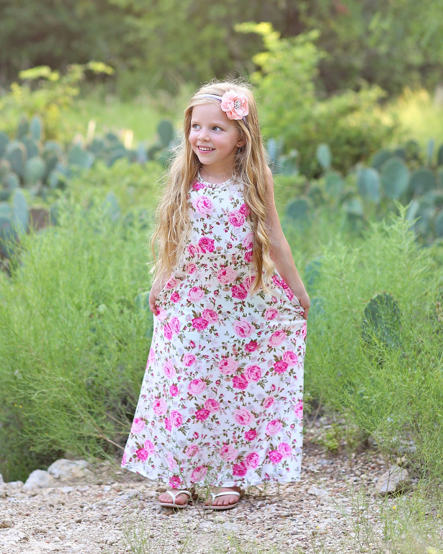 Girls Pink Roses Maxi Dress - Maxi Dress - Flower Maxi Dress - Floral Dress - Girls Dress - Dress - Pink Flower Maxi - Pink Roses Maxi Dress