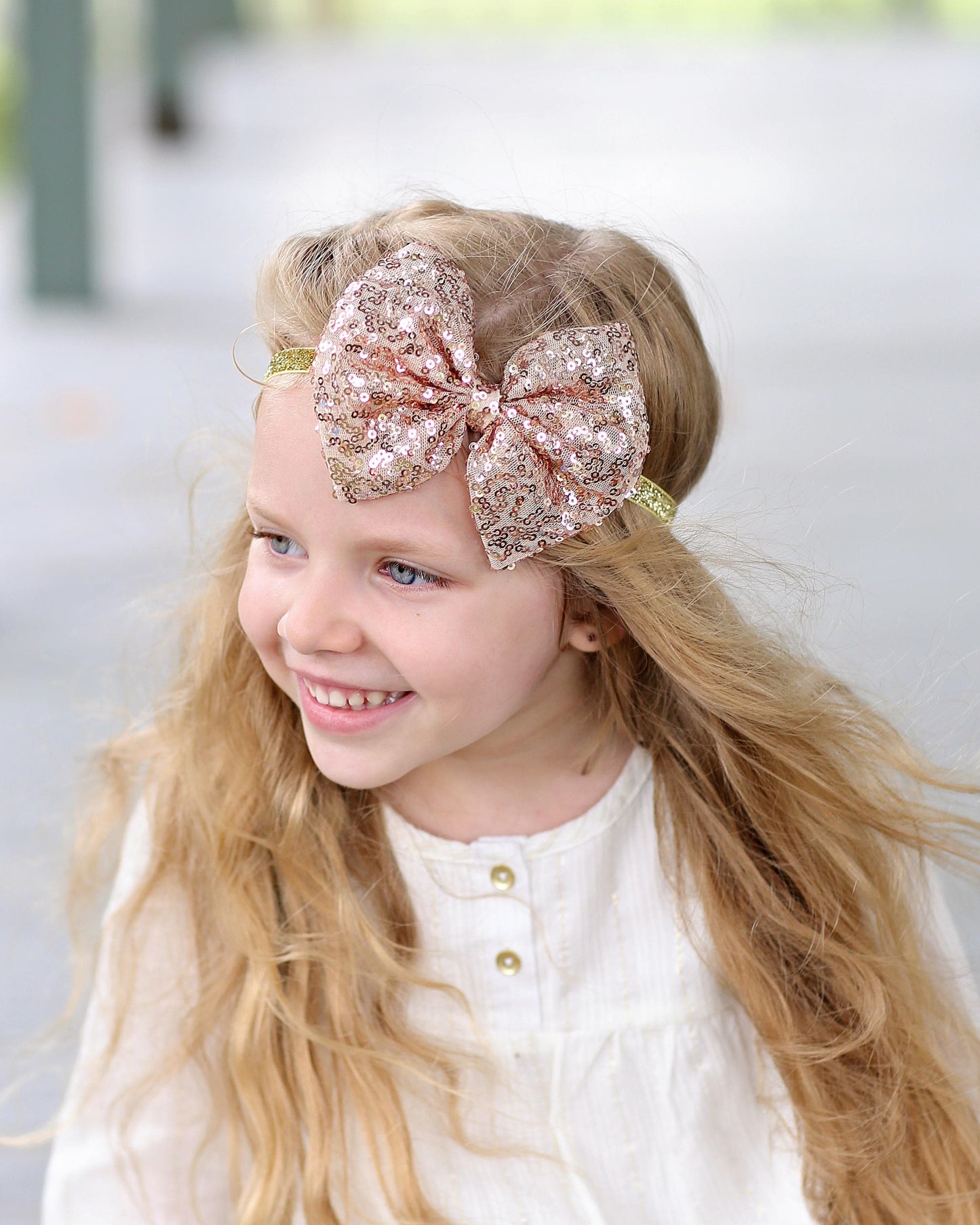 Rose Gold Bow Sequin Headband - Sequin Bow Headband- Rose Gold Sequin Bow, Blush Sequins, Sequin Headband, Birthday Headband, Dance Headband