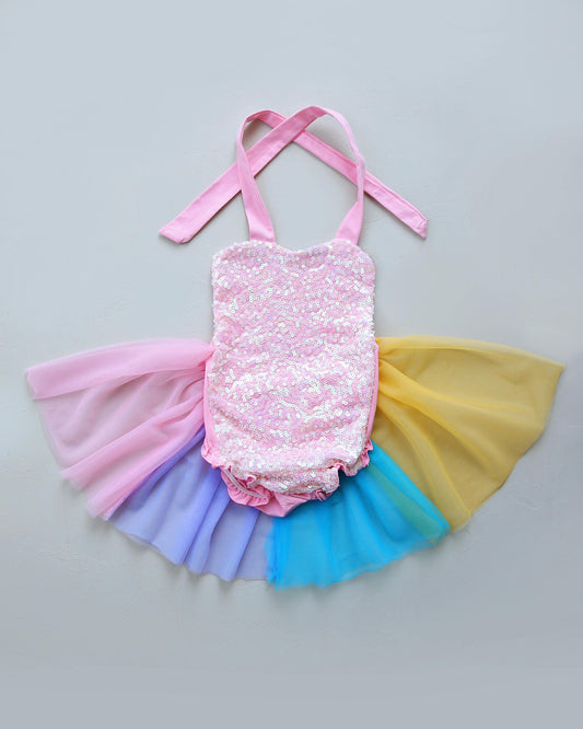 Romper - Tulle skirted, Skirted, Sequin Top Romper - Sequin Romper - Birthday Romper - Photoshoot - Rainbow Romper