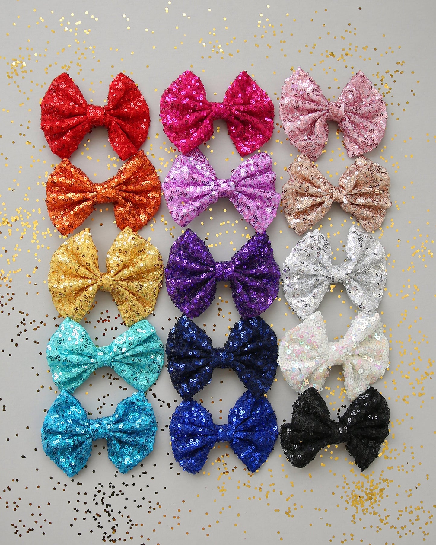 15 Colors Sequin Ribbon Bow Clip Set - Sequin Ribbon Clip Set - 15 Bow Set - Bow Clips - Rainbow Sequin Bow Clip Set