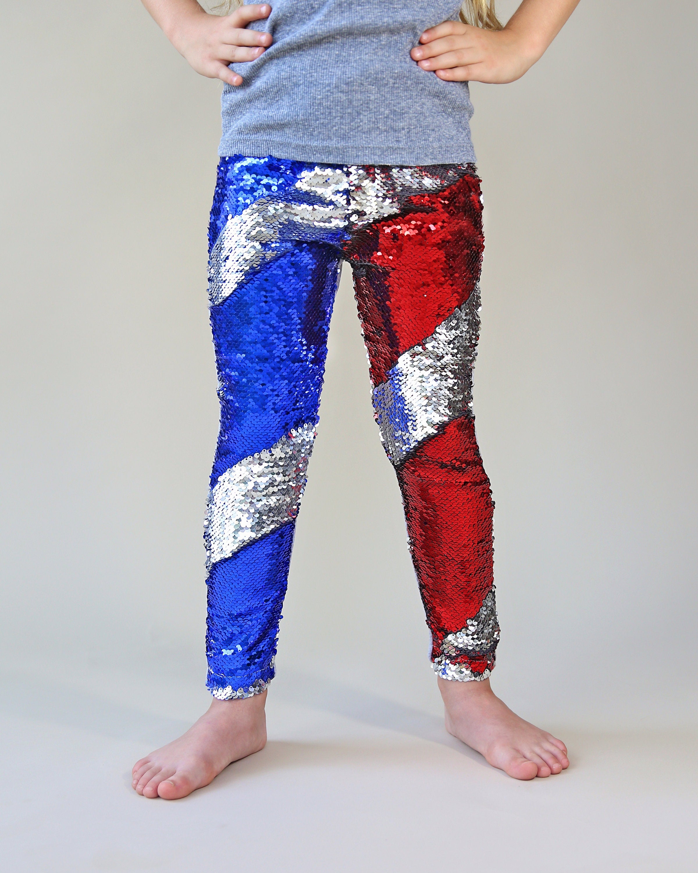 Flip Sequin Leggings in Red and Blue
