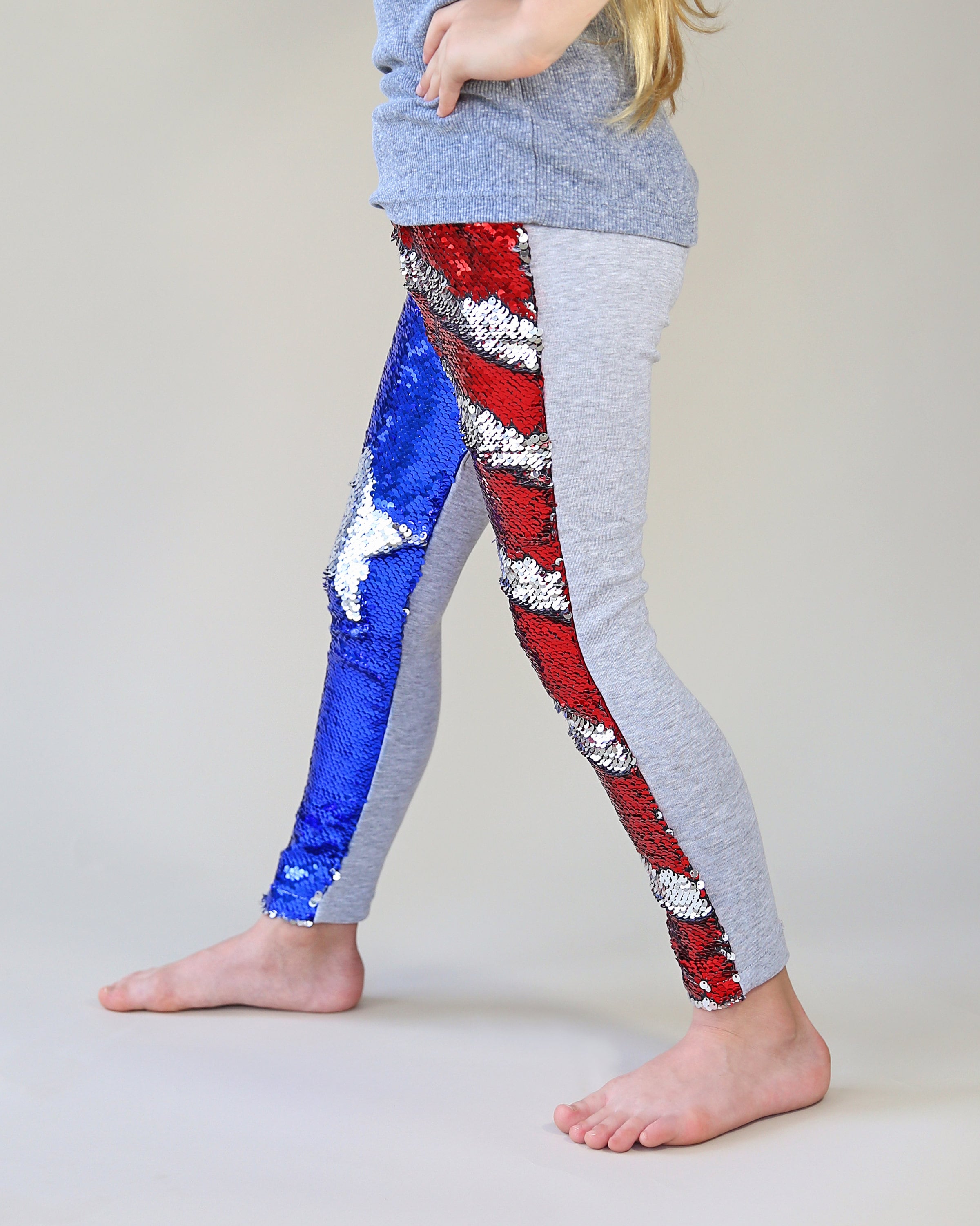 Flip Sequin Leggings in Red and Blue