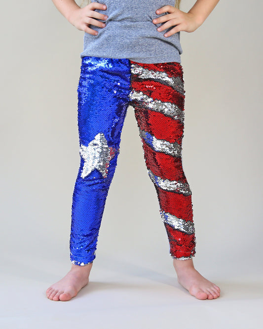 Flip Sequin Leggings in Red and Blue