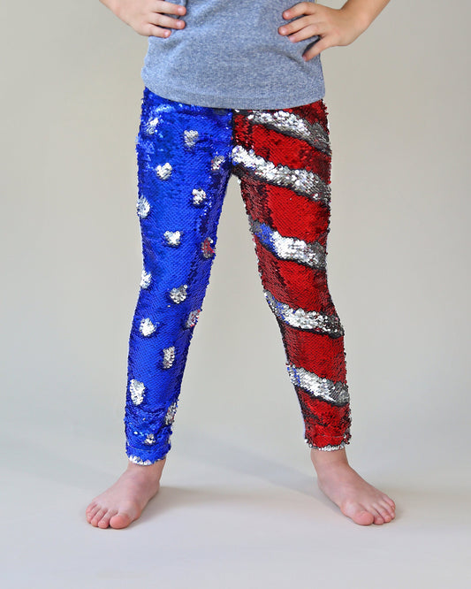 Flip Sequin Leggings in Red and Blue