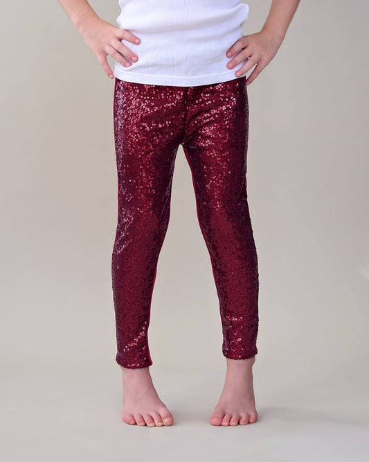 Sequin Leggings in Wine