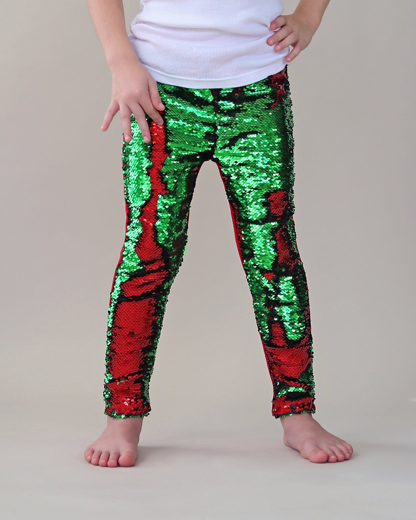Flip Sequin Leggings in Red and Green