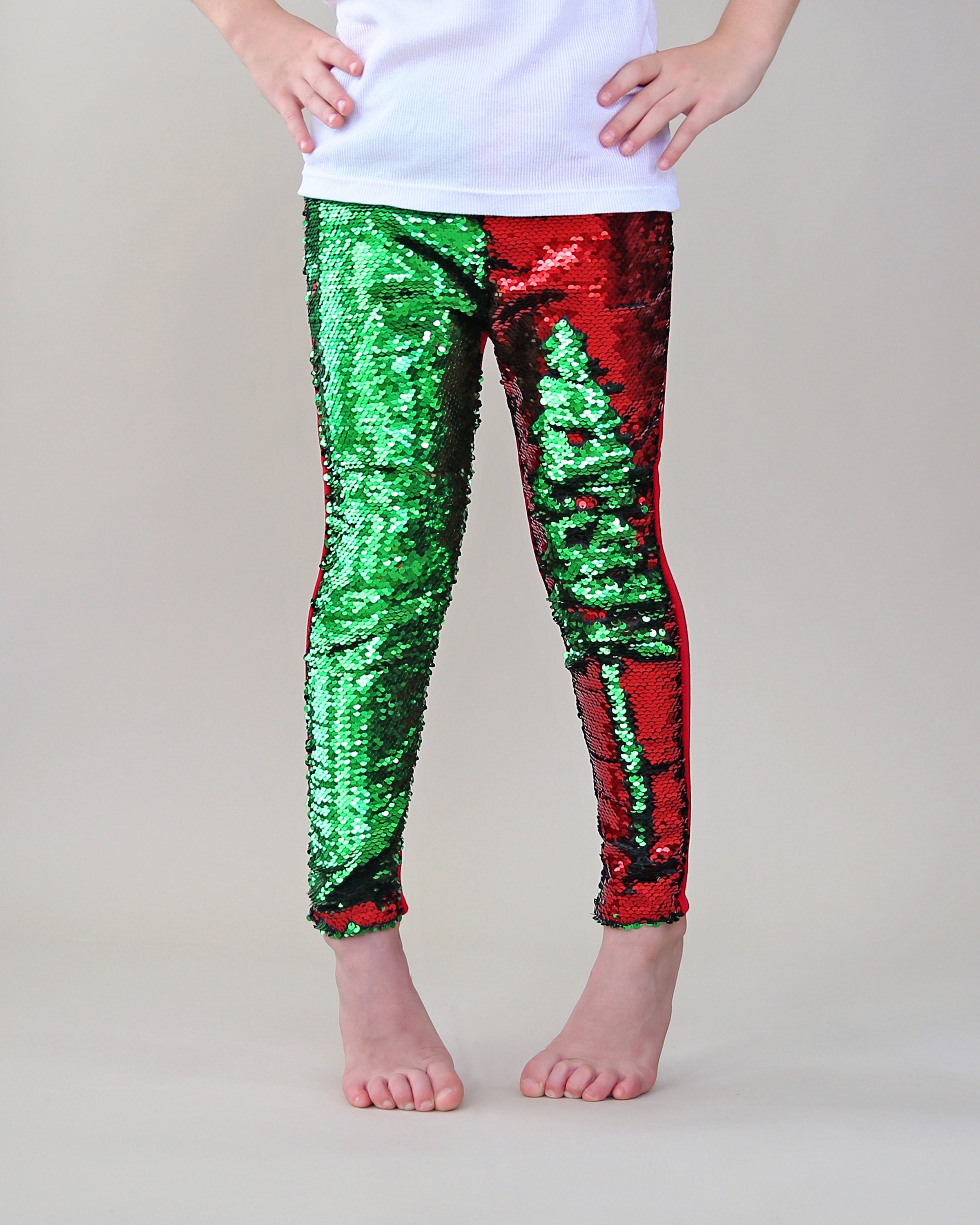Flip Sequin Leggings in Red and Green