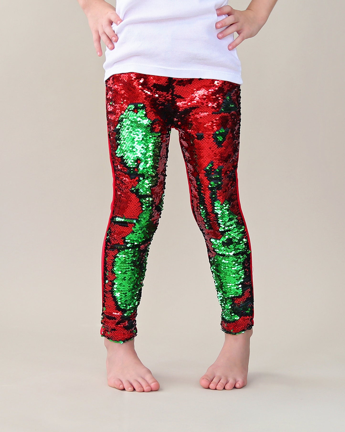 Flip Sequin Leggings in Red and Green