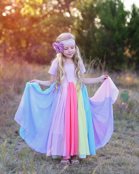Rainbow Dress - Long Pastel Dress -Sequin Tank Dress - Birthday Dress, Party Dress, twirly Dress, Girls Birthday Gift, Gift for Girls, gift