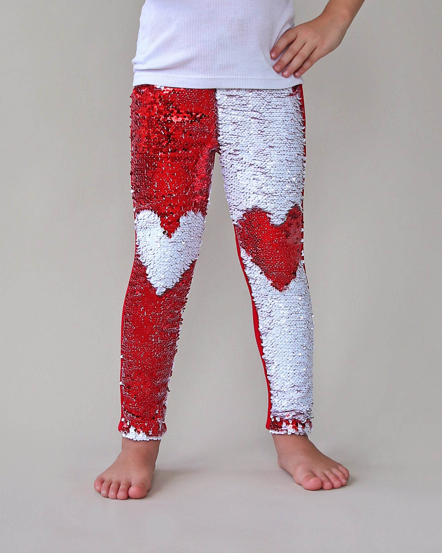 Flip Sequin Leggings in Red and White