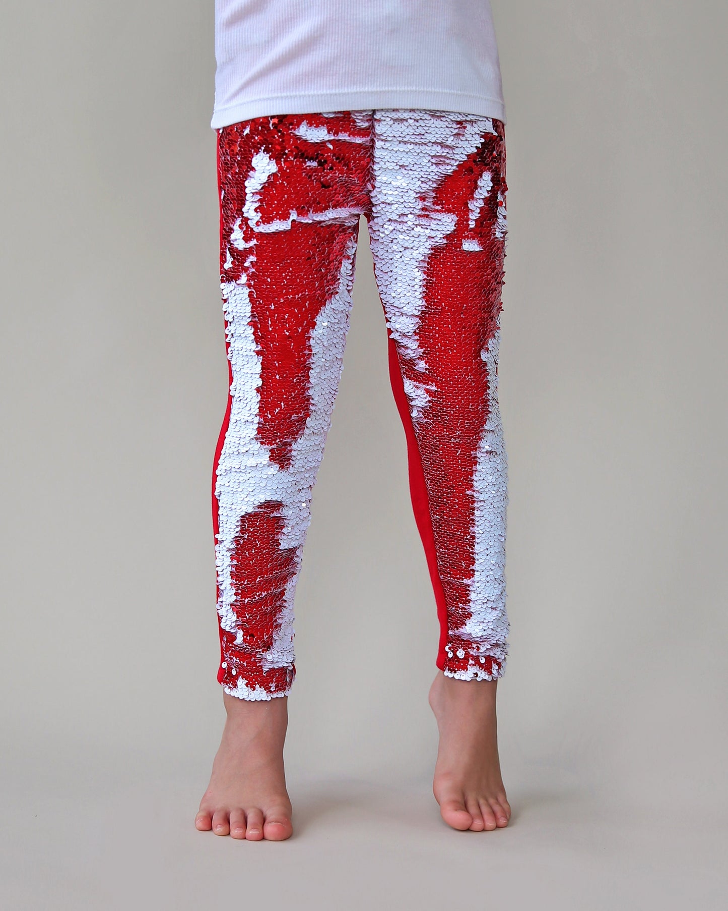 Flip Sequin Leggings in Red and White