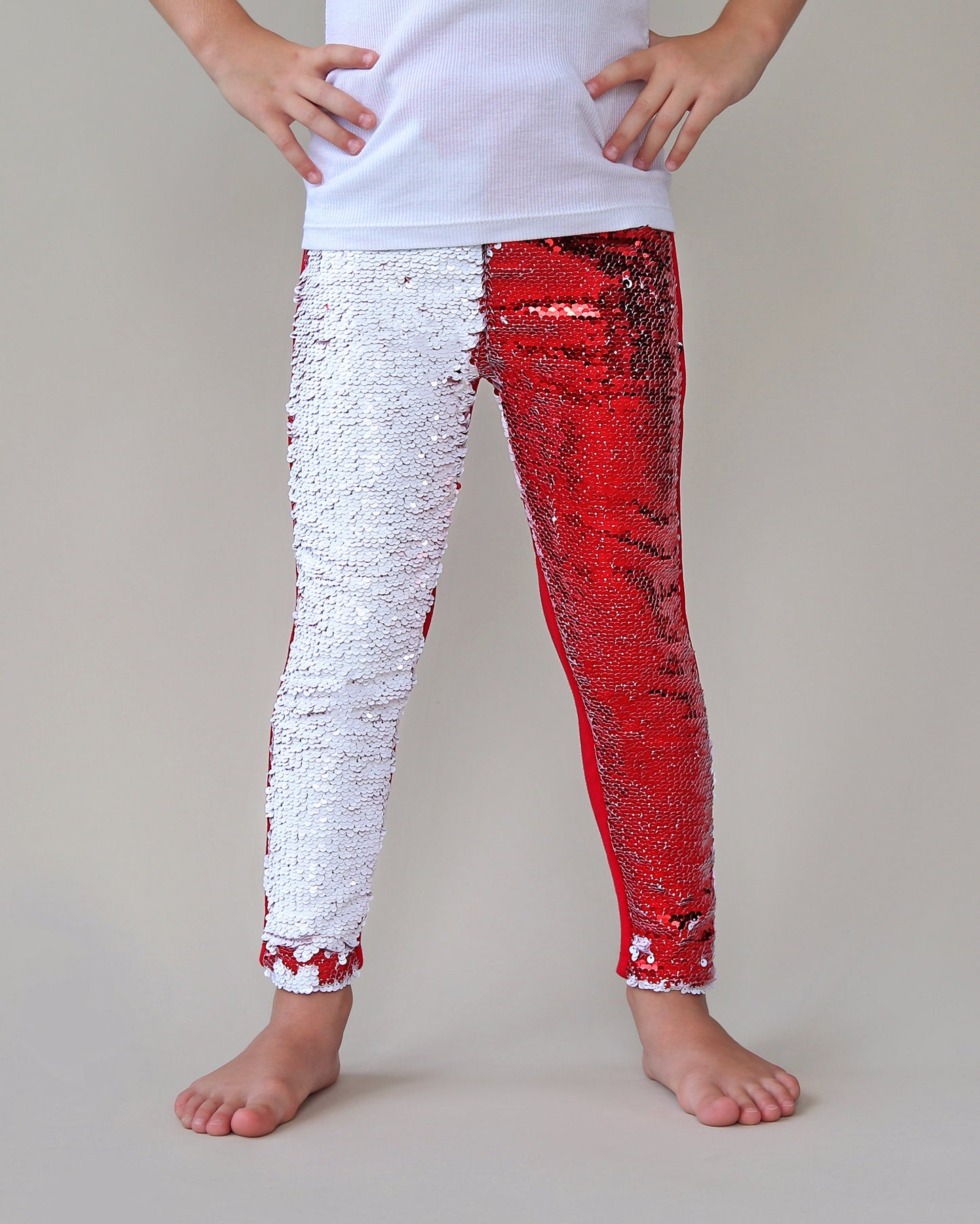 Flip Sequin Leggings in Red and White