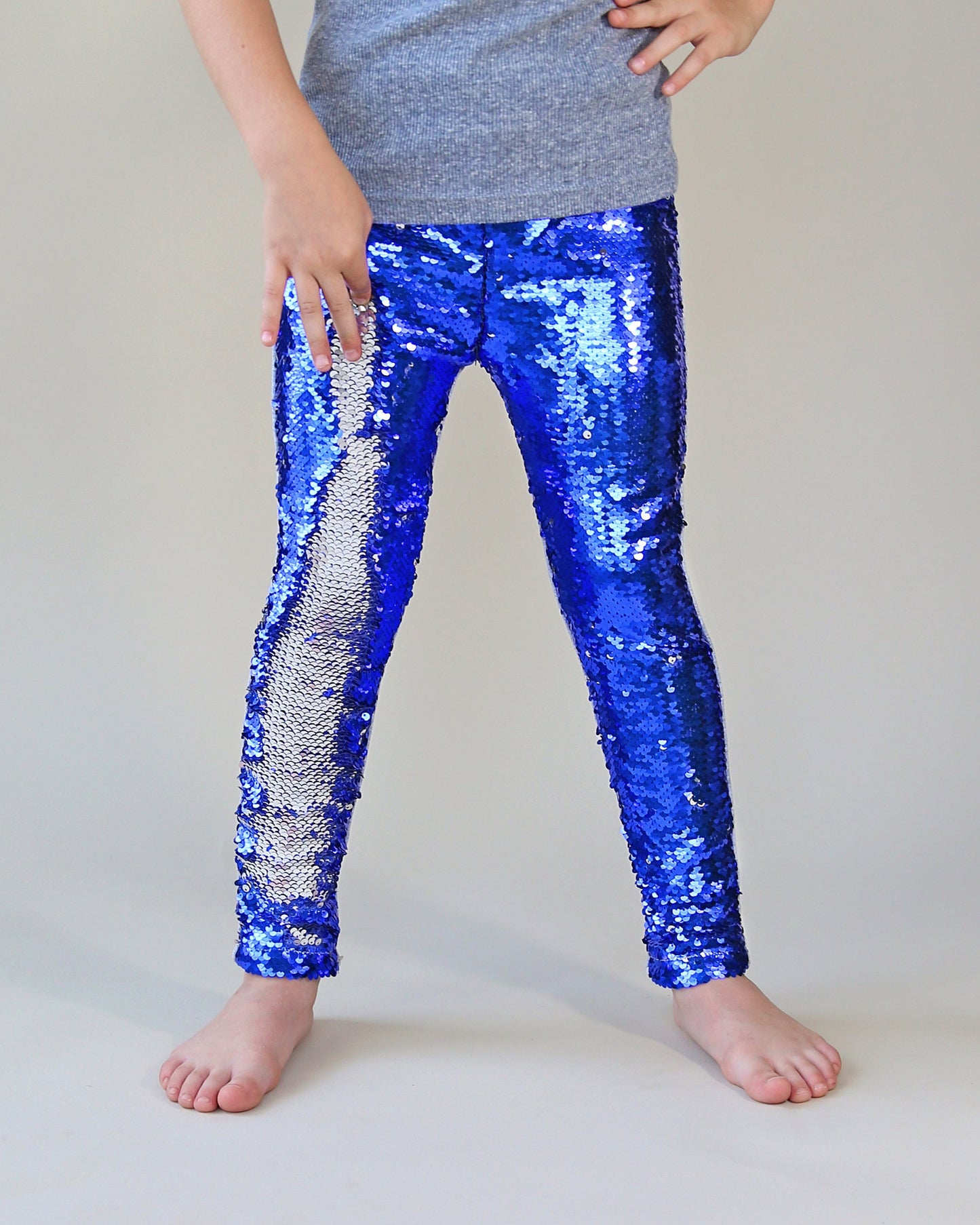 Flip Sequin Leggings in Blue and Silver