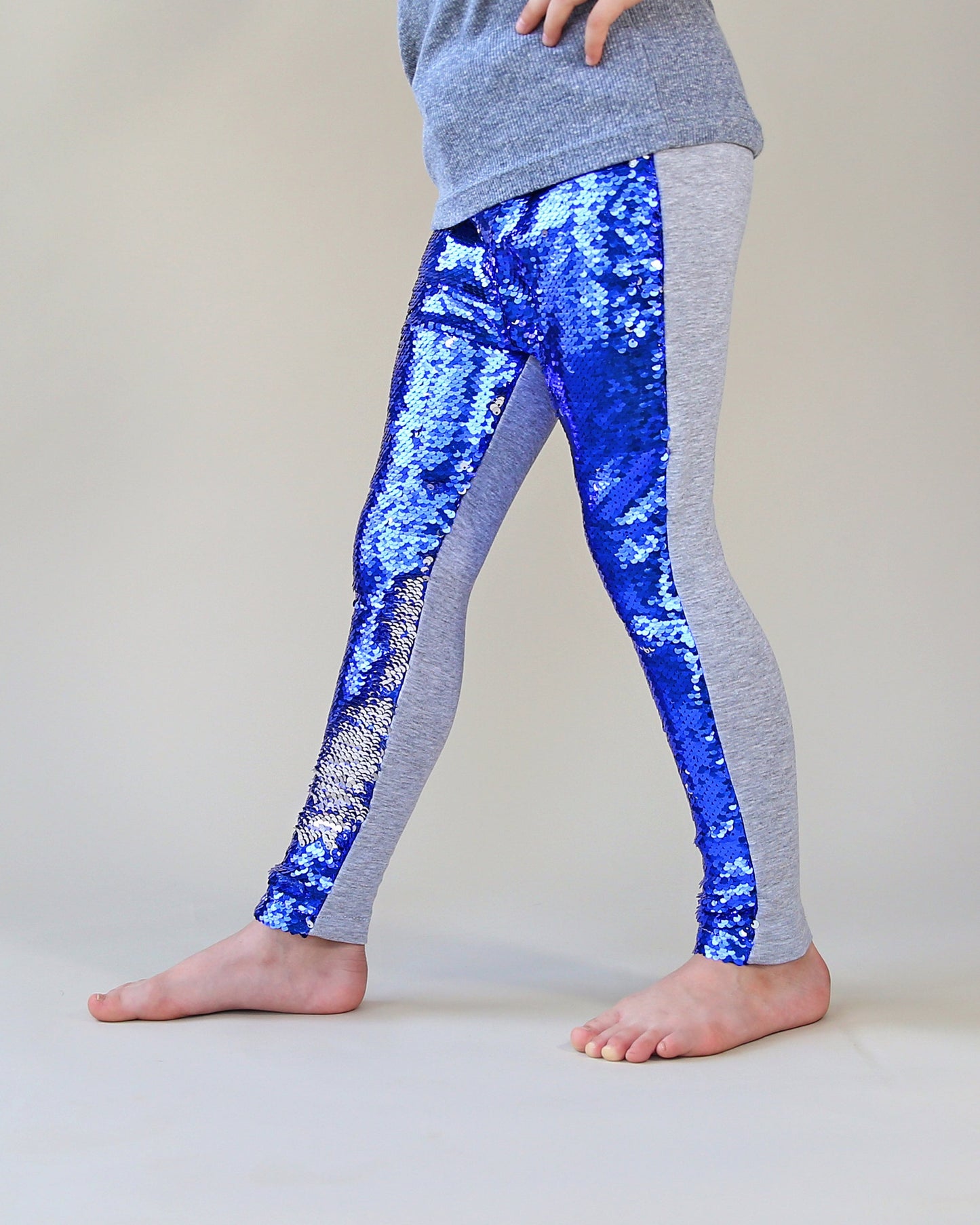 Flip Sequin Leggings in Blue and Silver