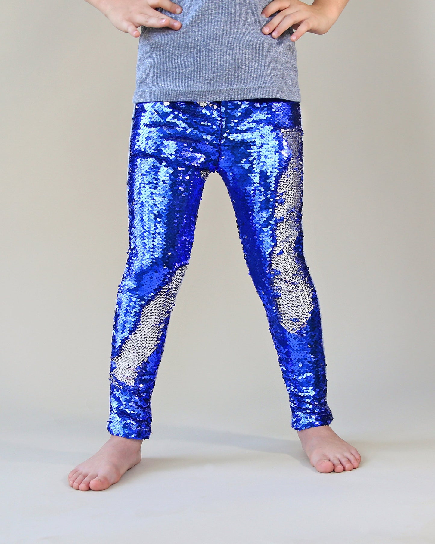 Flip Sequin Leggings in Blue and Silver