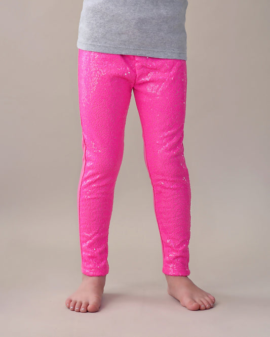 Sequin Leggings in Neon Pink