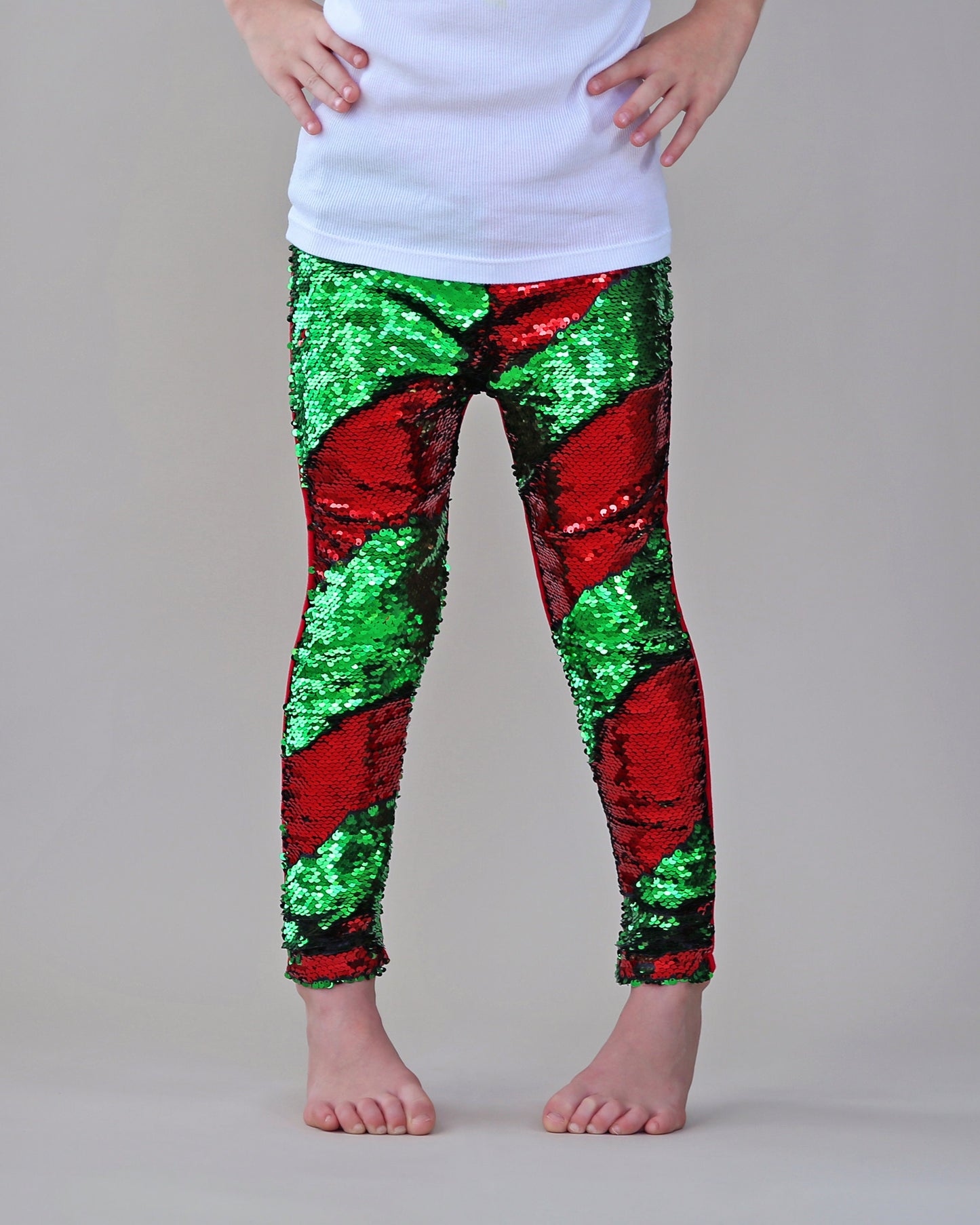 Flip Sequin Leggings in Red and Green