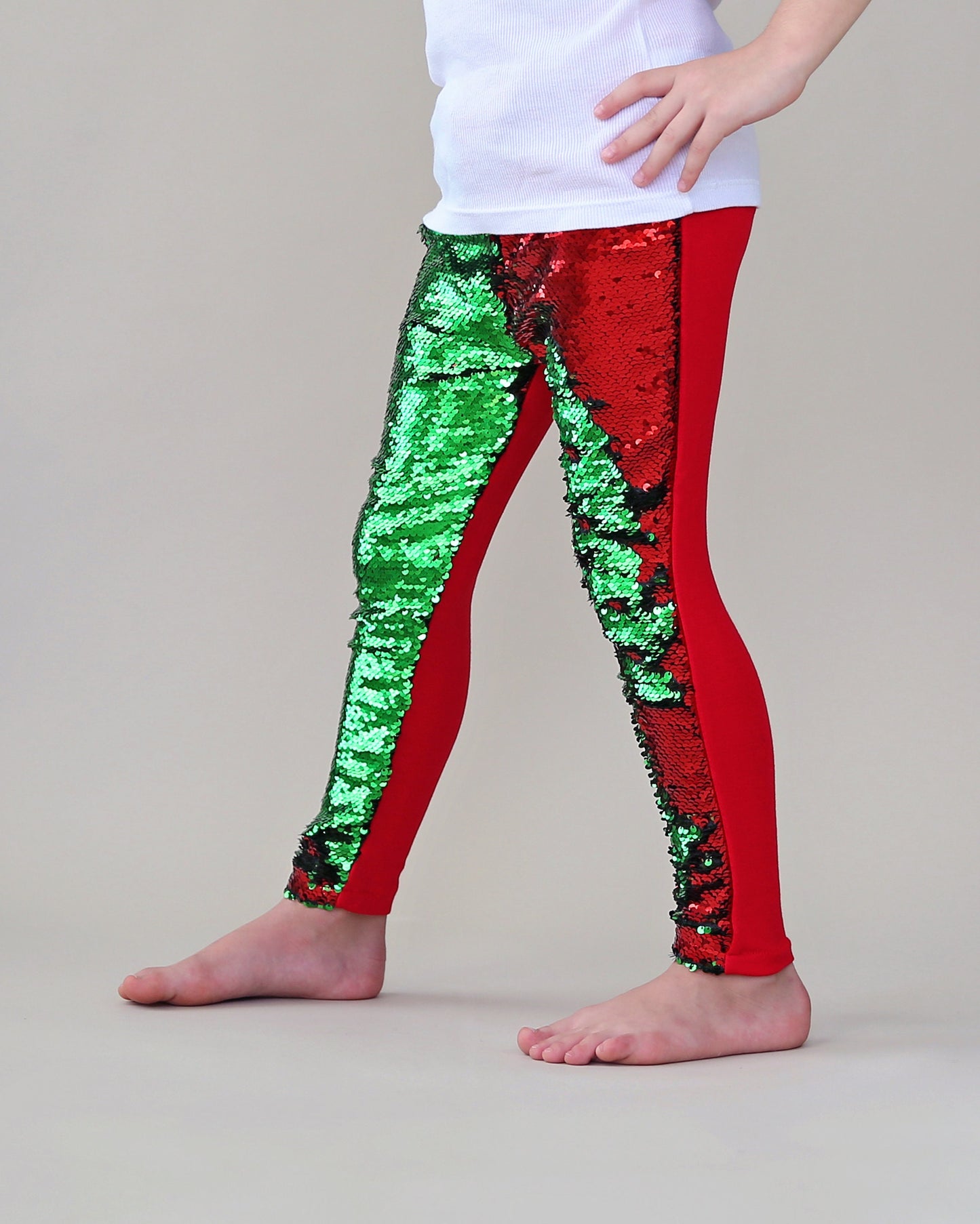 Flip Sequin Leggings in Red and Green