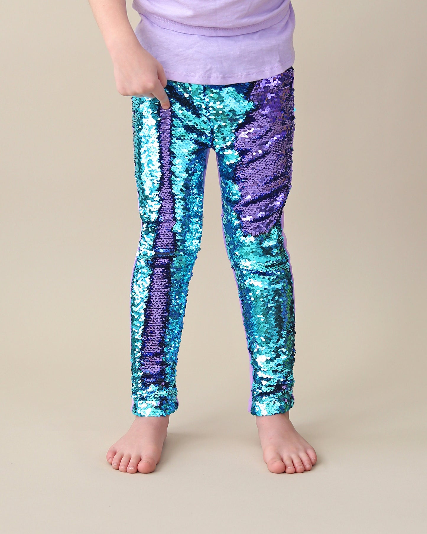 Flip Sequin Leggings in Aqua and Purple