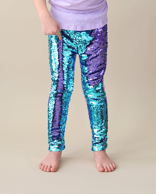 Flip Sequin Leggings in Aqua and Purple